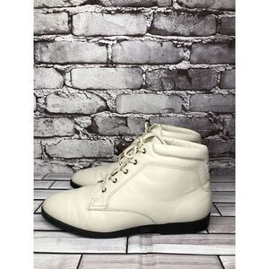 Ellemenno Dallas Ivory Leather Lace Up Combat Ankle Boots Women Sz 7.5M US/38EU